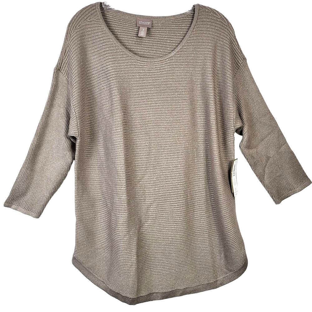 Chico's Size 3 NWT Pullover Sweater Beige Metallic Shimmer Size‎ 18  XL #265